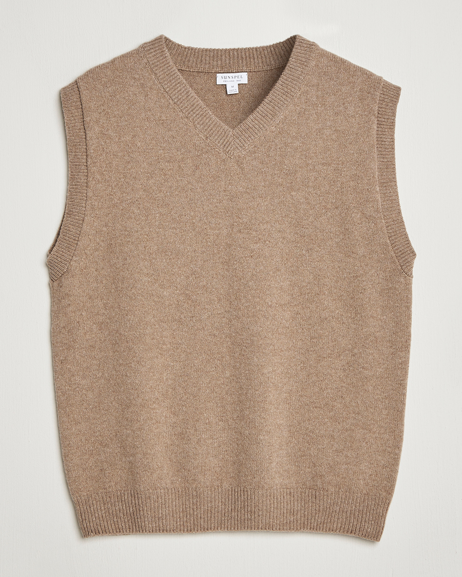 Herr | Tröjor | Sunspel | Lambswool Knitted Vest Sandstone