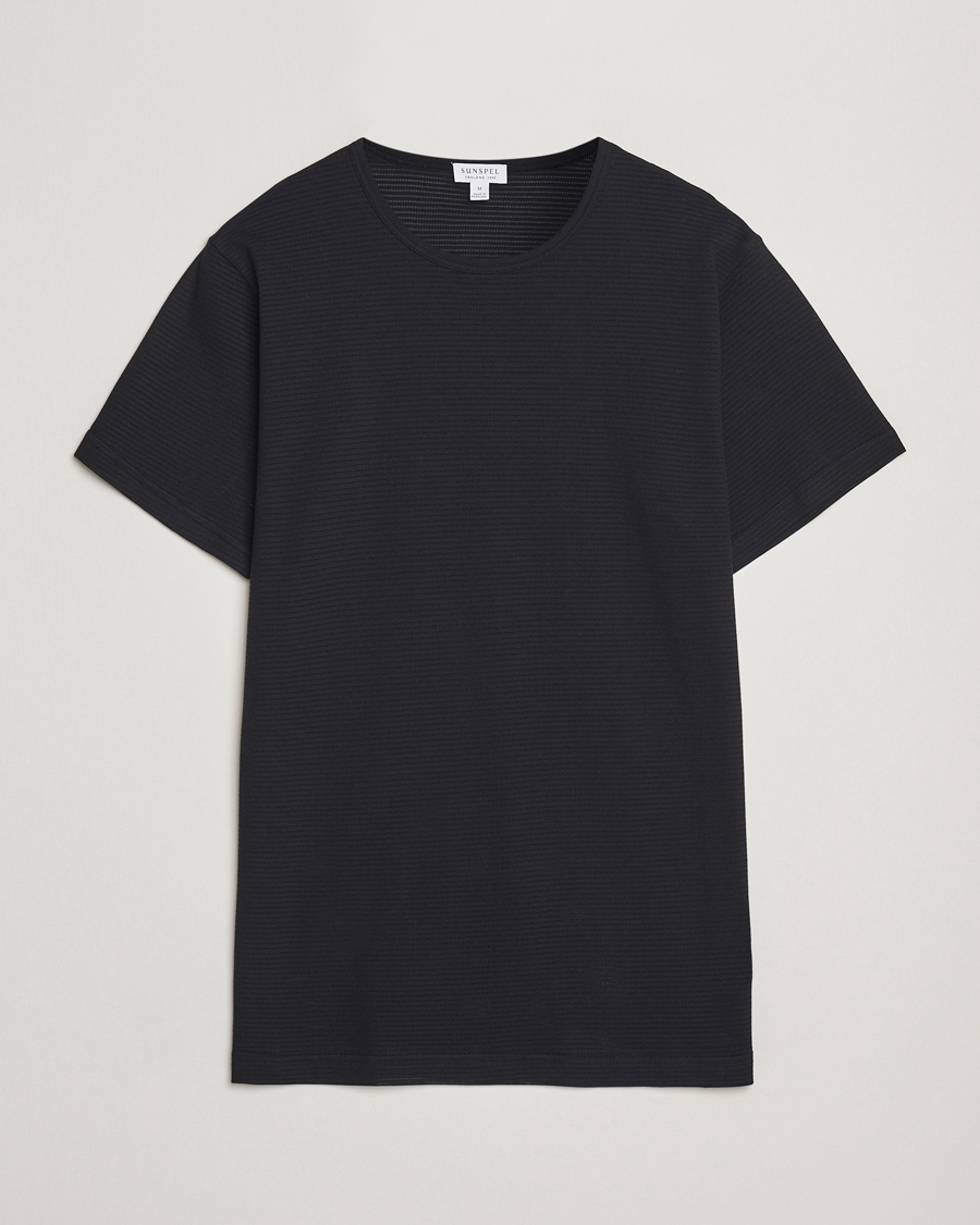 Herr | T-Shirts | Sunspel | Cellular Underwear T-Shirt Black