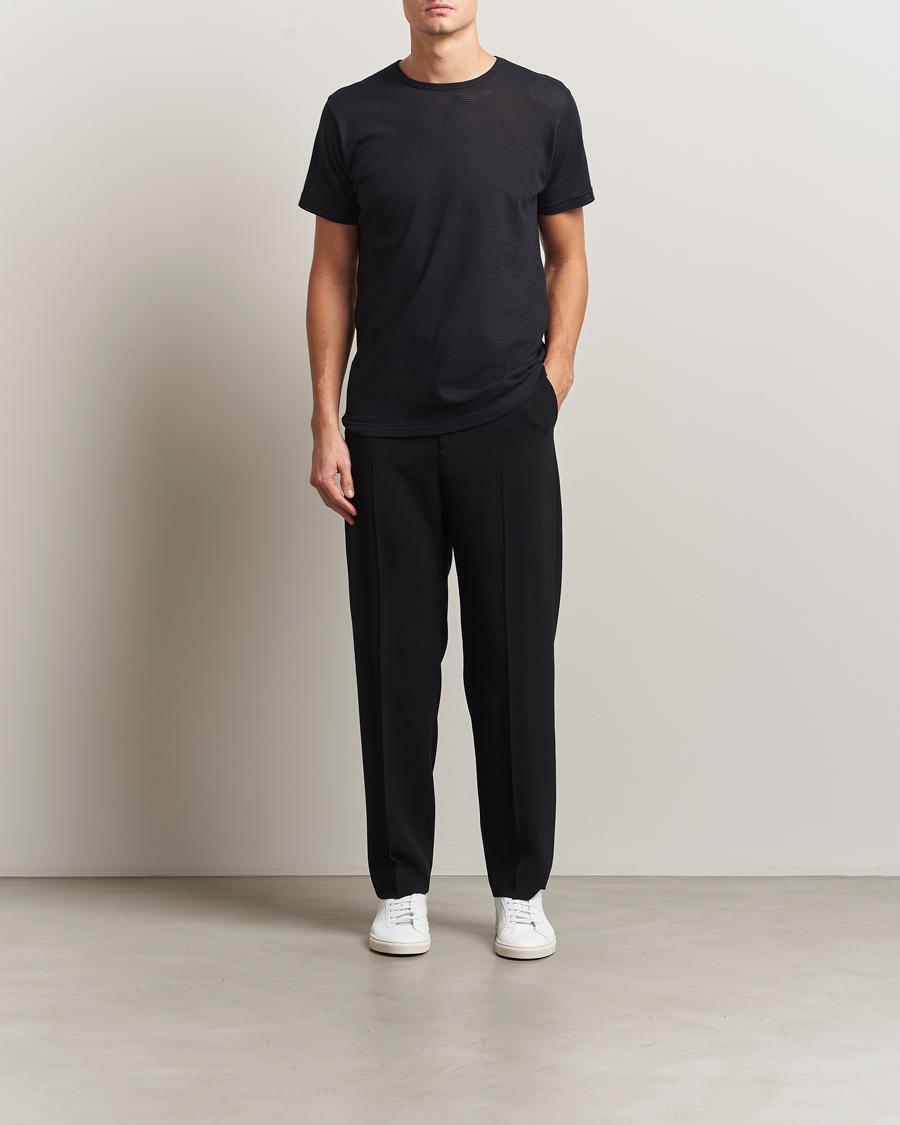 Herr | T-Shirts | Sunspel | Cellular Underwear T-Shirt Black