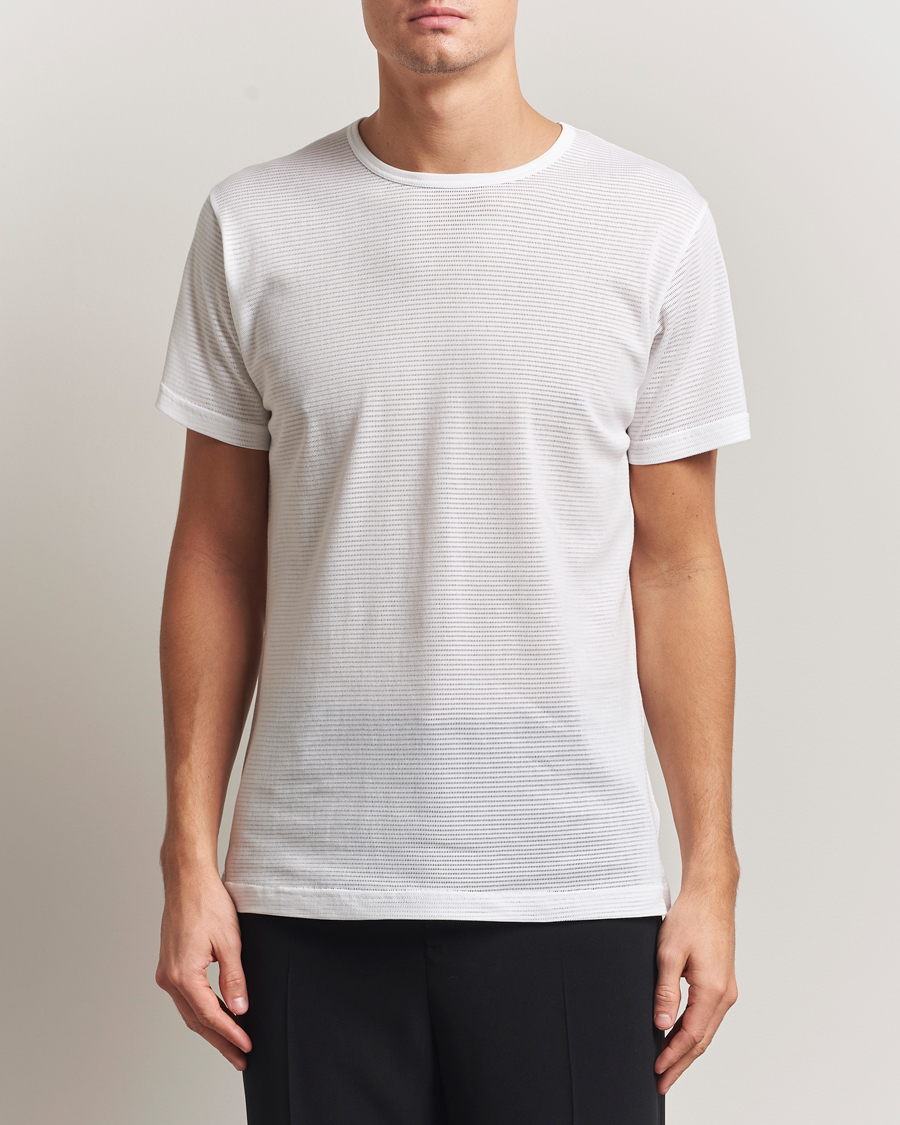Herr | T-Shirts | Sunspel | Cellular Underwear T-Shirt White