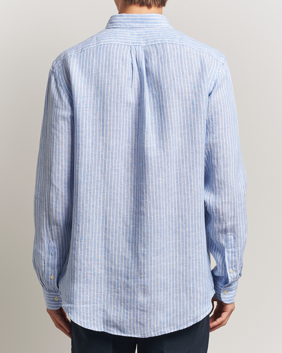 Herr | Skjortor | Polo Ralph Lauren | Custom Fit Linen Striped Shirt Light Blue/White