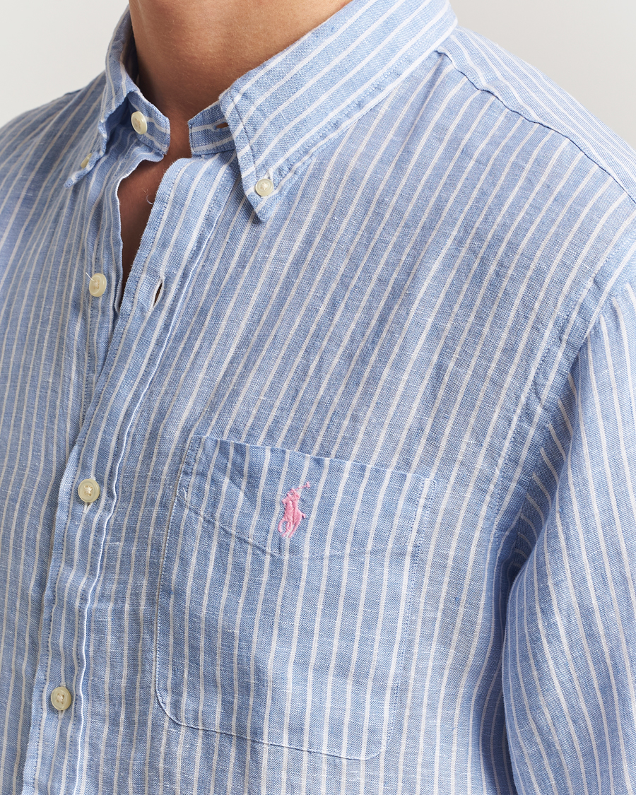 Herr | Skjortor | Polo Ralph Lauren | Custom Fit Linen Striped Shirt Light Blue/White