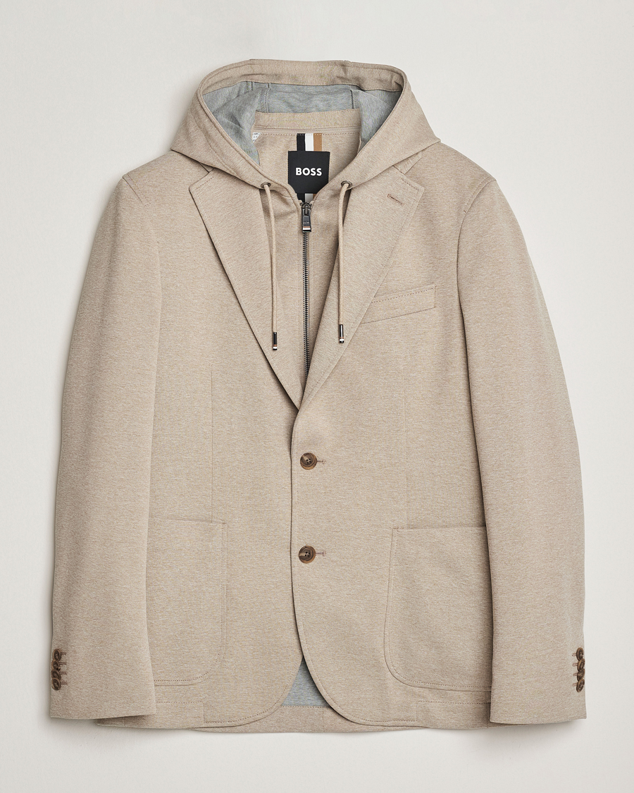 Herr | Kavajer | BOSS BLACK | Hanry Hooded Jersey Blazer Dark Beige