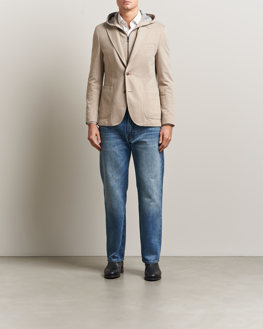 Herr | Kavajer | BOSS BLACK | Hanry Hooded Jersey Blazer Dark Beige