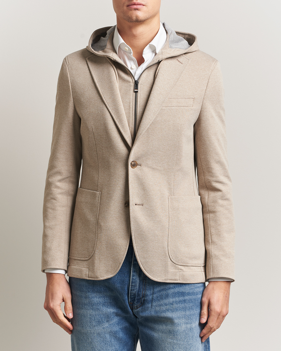 Herr | Kavajer | BOSS BLACK | Hanry Hooded Jersey Blazer Dark Beige