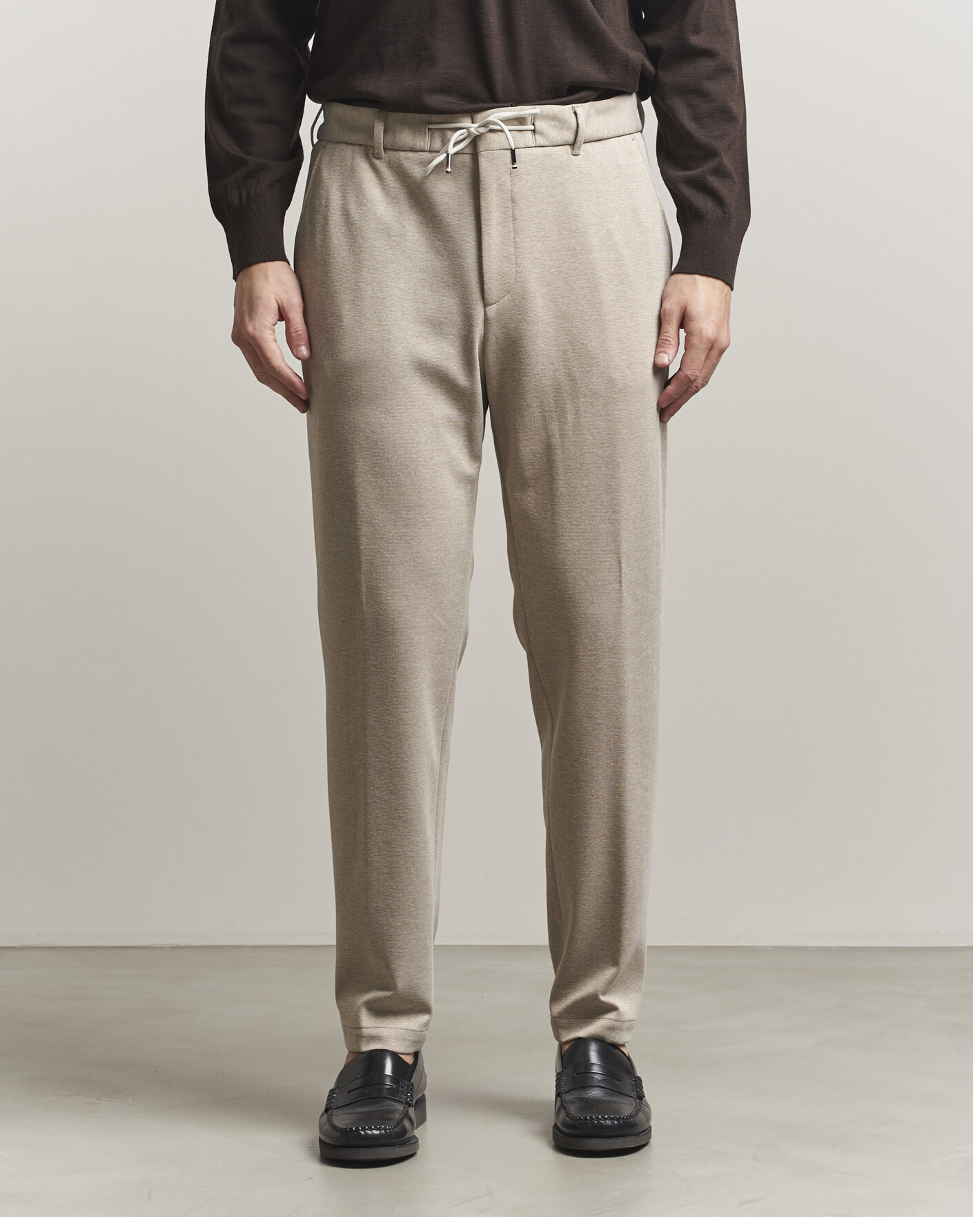 Herr | Byxor | BOSS BLACK | Perin Jersey Drawstring Trousers Dark Beige