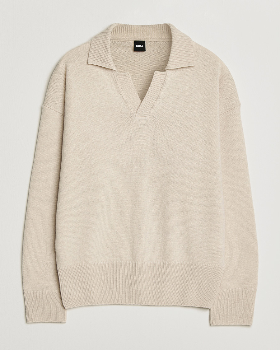 Herr | Tröjor | BOSS BLACK | Ucari Wool Knitted Polo Open White