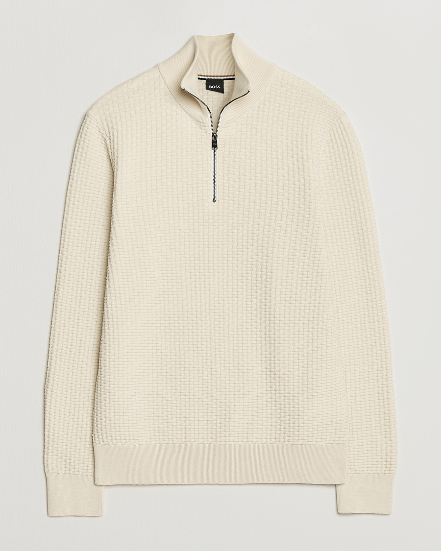 Herr | Tröjor | BOSS BLACK | Ulicio Structured Knitted Half Zip Open White
