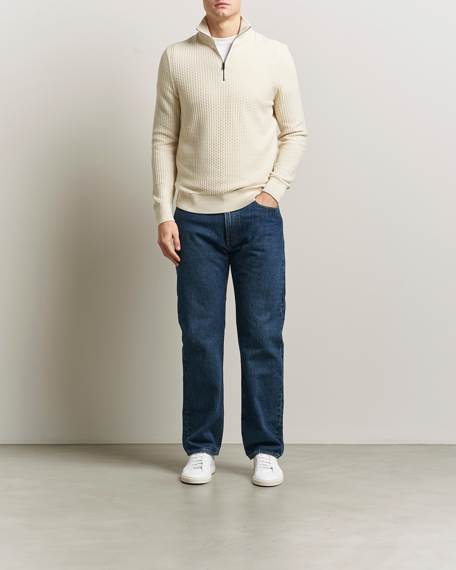 Herr | Tröjor | BOSS BLACK | Ulicio Structured Knitted Half Zip Open White
