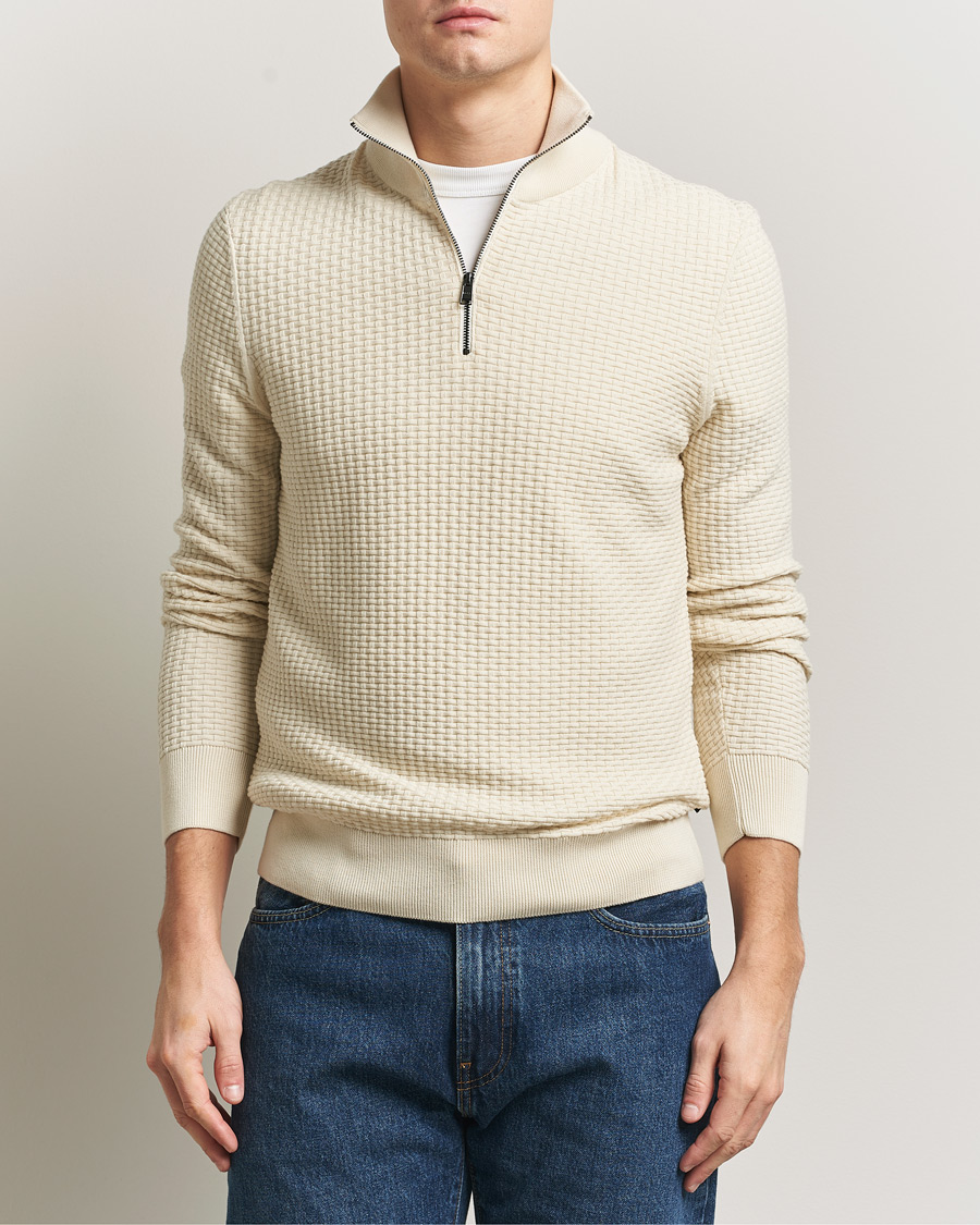 Herr | Tröjor | BOSS BLACK | Ulicio Structured Knitted Half Zip Open White