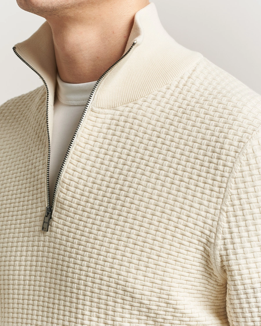 Herr | Tröjor | BOSS BLACK | Ulicio Structured Knitted Half Zip Open White