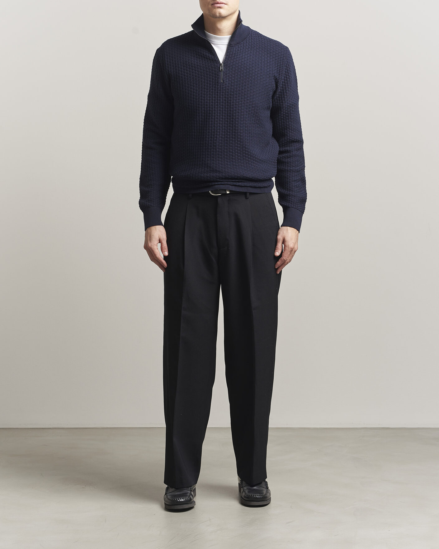 Herr | Tröjor | BOSS BLACK | Ulicio Structured Knitted Half Zip Dark Blue
