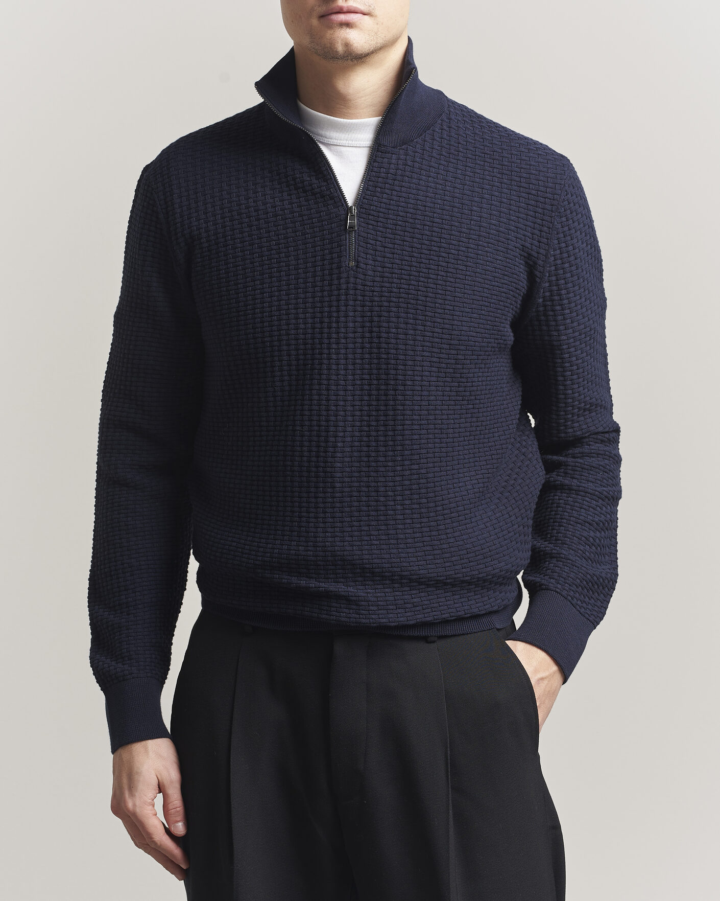 Herr | Tröjor | BOSS BLACK | Ulicio Structured Knitted Half Zip Dark Blue