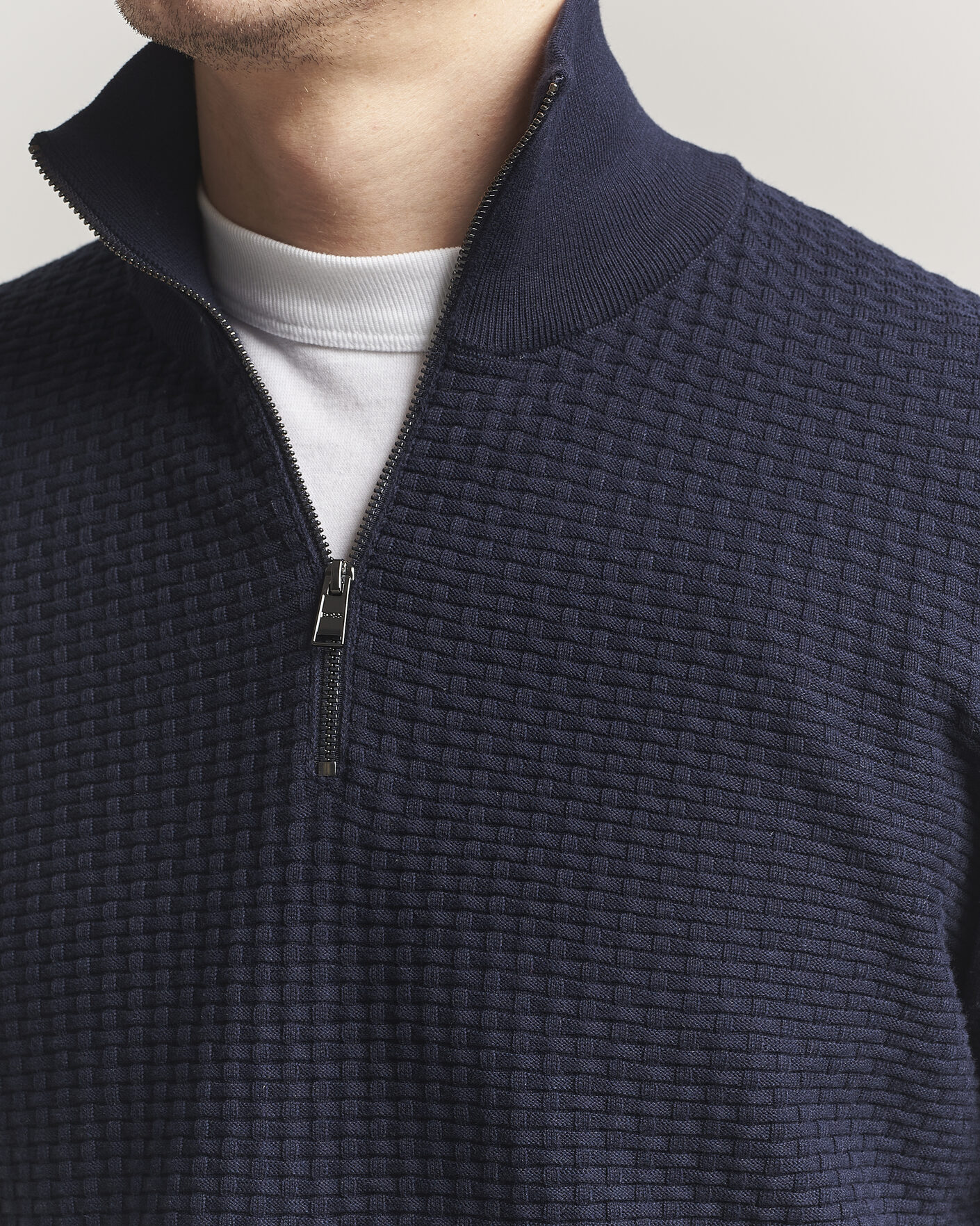 Herr | Tröjor | BOSS BLACK | Ulicio Structured Knitted Half Zip Dark Blue