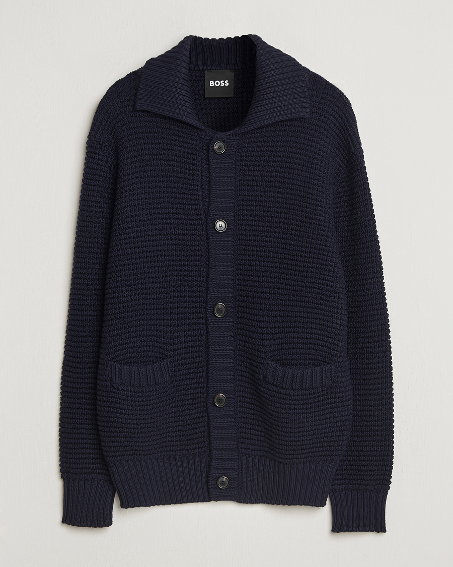 Herr | Tröjor | BOSS BLACK | Ulivi Heavy Knitted Cardigan Dark Blue