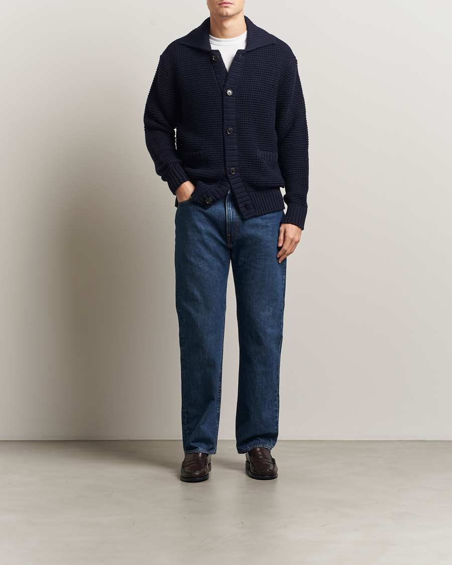 Herr | Tröjor | BOSS BLACK | Ulivi Heavy Knitted Cardigan Dark Blue