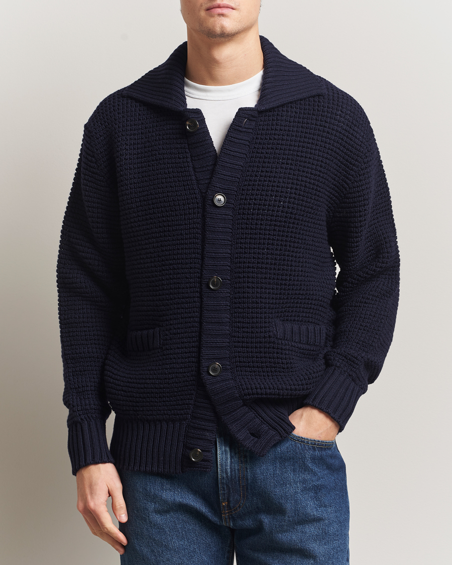 Herr | Tröjor | BOSS BLACK | Ulivi Heavy Knitted Cardigan Dark Blue