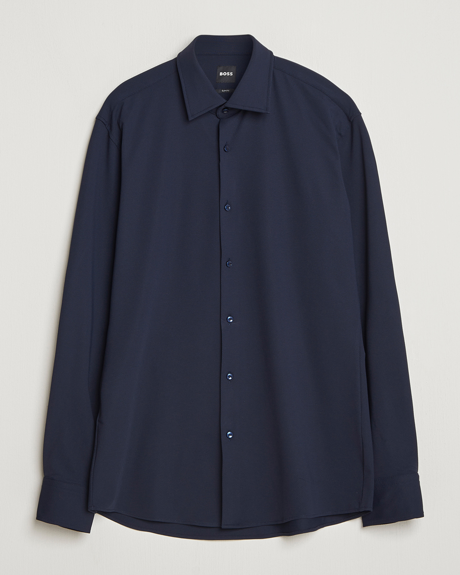 Herr | Skjortor | BOSS BLACK | Hank Structured Jersey Shirt Dark Blue