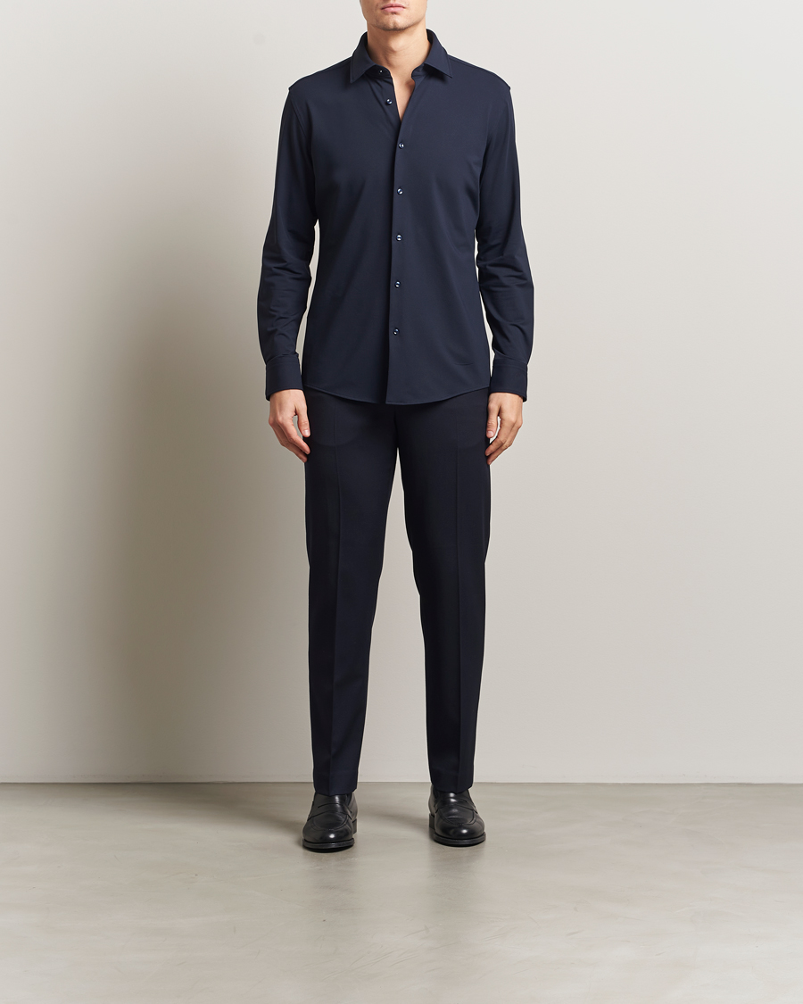 Herr | Skjortor | BOSS BLACK | Hank Structured Jersey Shirt Dark Blue