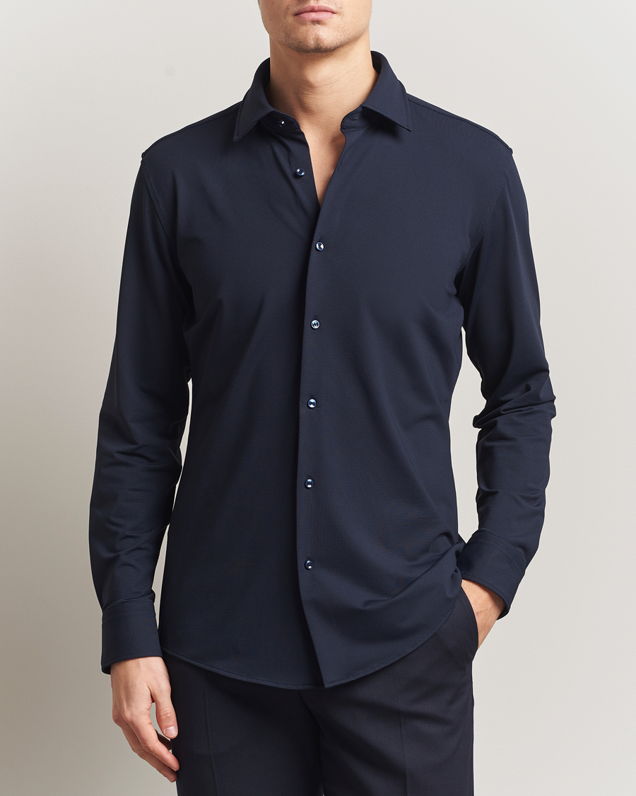 Herr | Skjortor | BOSS BLACK | Hank Structured Jersey Shirt Dark Blue