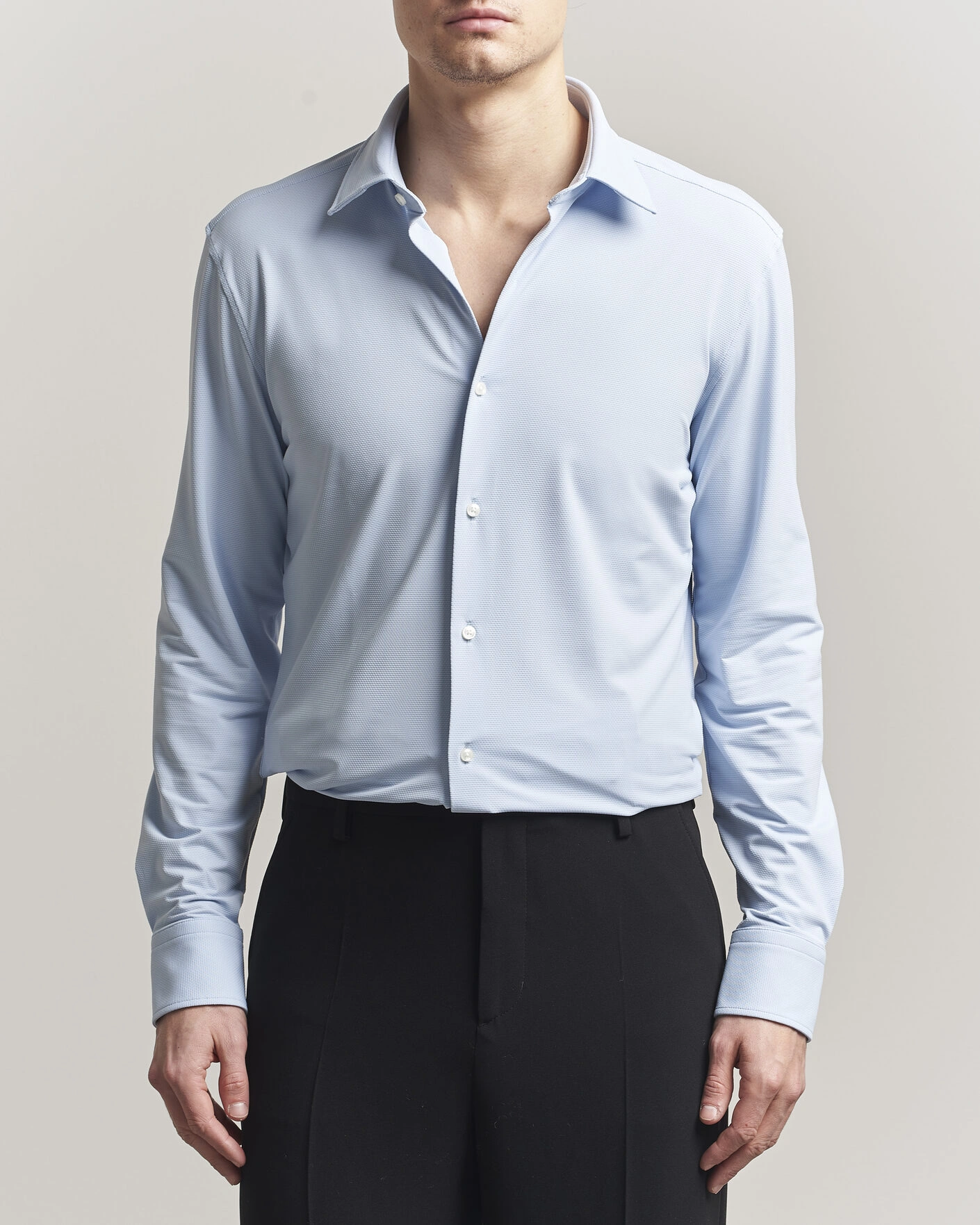 Herr | Skjortor | BOSS BLACK | Hank Structured Jersey Shirt Light Blue