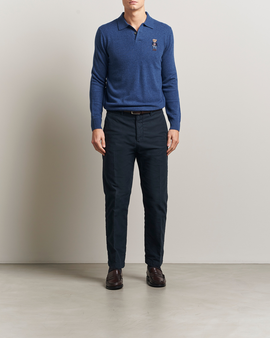 Herr | Pikéer | Polo Ralph Lauren | Washed Long Sleeve Bear Polo Rustic Navy Heather