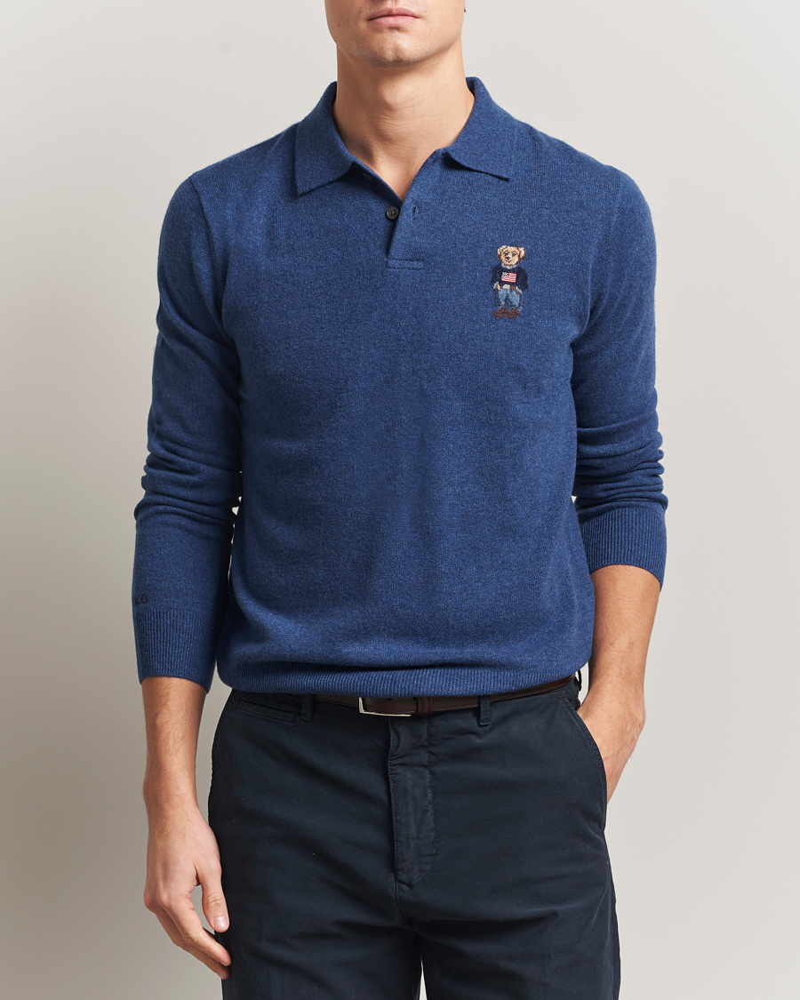 Herr | Pikéer | Polo Ralph Lauren | Washed Long Sleeve Bear Polo Rustic Navy Heather