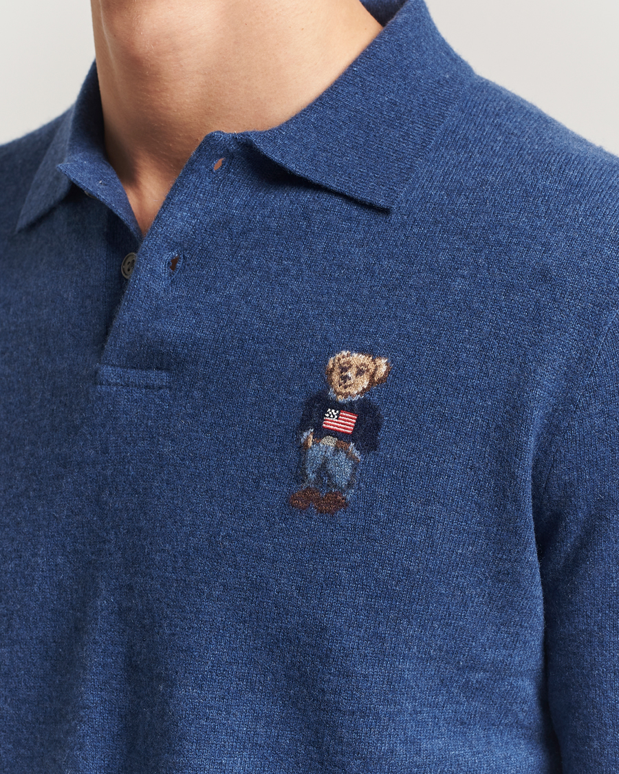 Herr | Pikéer | Polo Ralph Lauren | Washed Long Sleeve Bear Polo Rustic Navy Heather