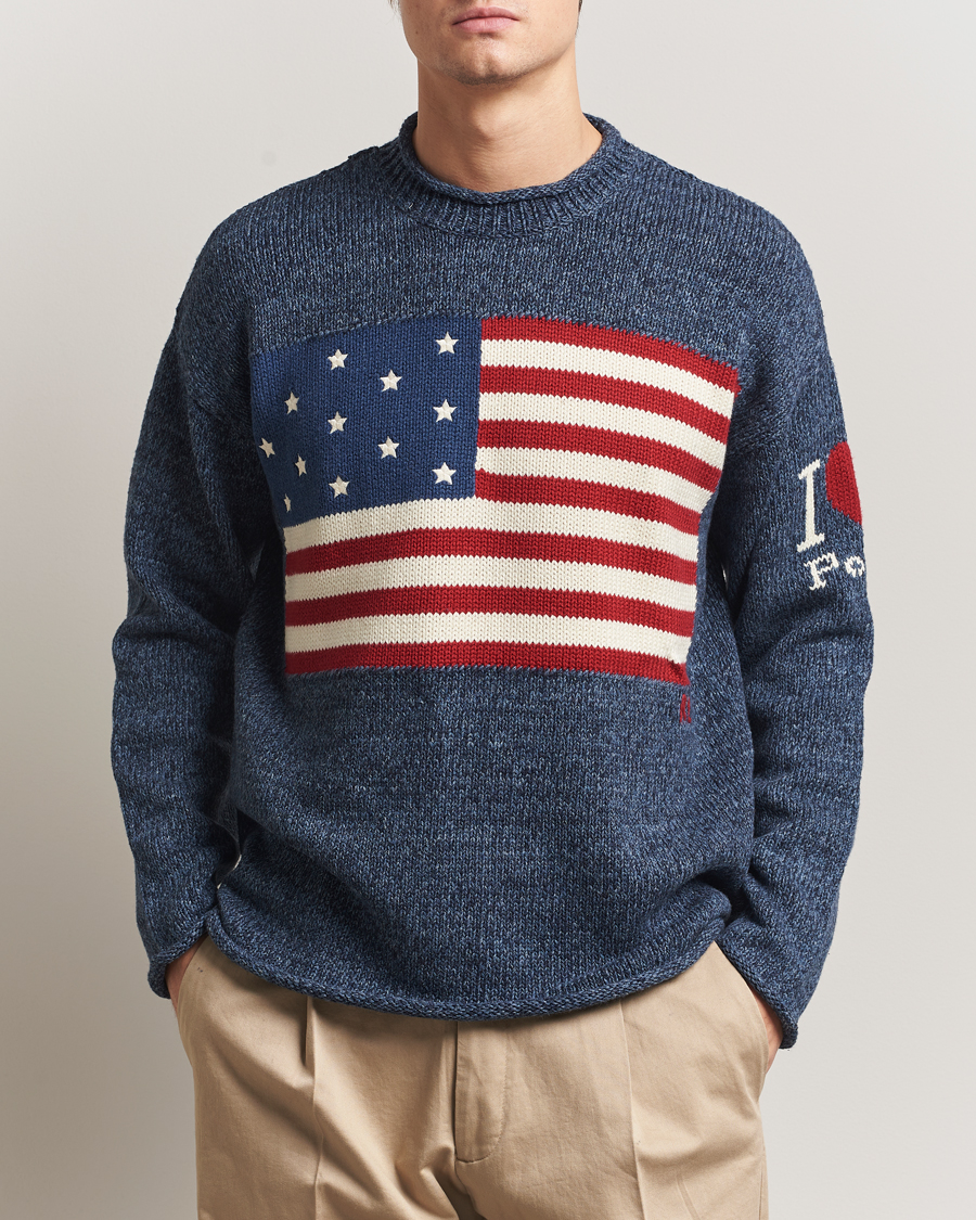 Herr | Tröjor | Polo Ralph Lauren | Cotton Flag Sweater Blue Marl