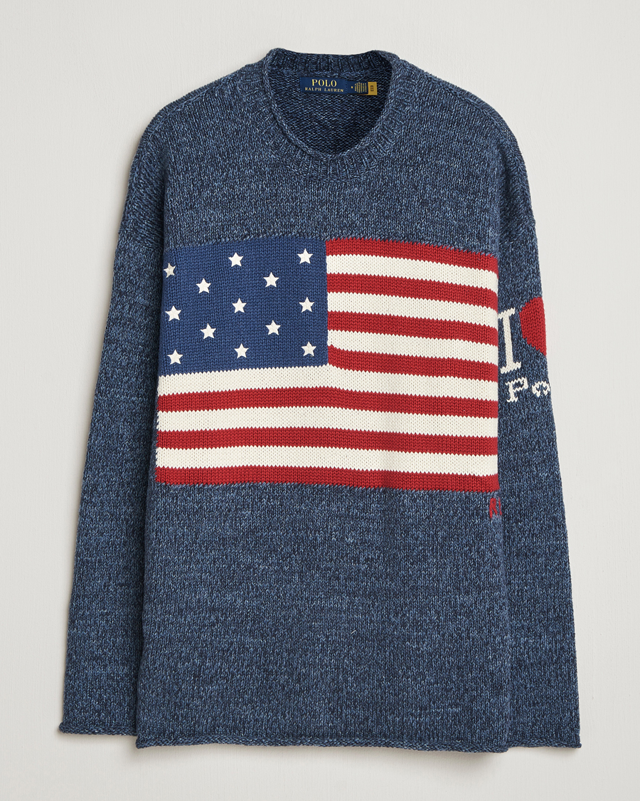 Herr | Tröjor | Polo Ralph Lauren | Cotton Flag Sweater Blue Marl