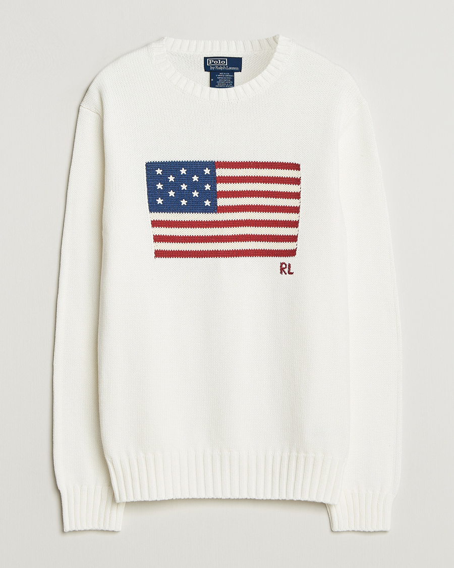 Herr | Tröjor | Polo Ralph Lauren | Cotton Flag Sweater Deckwash White