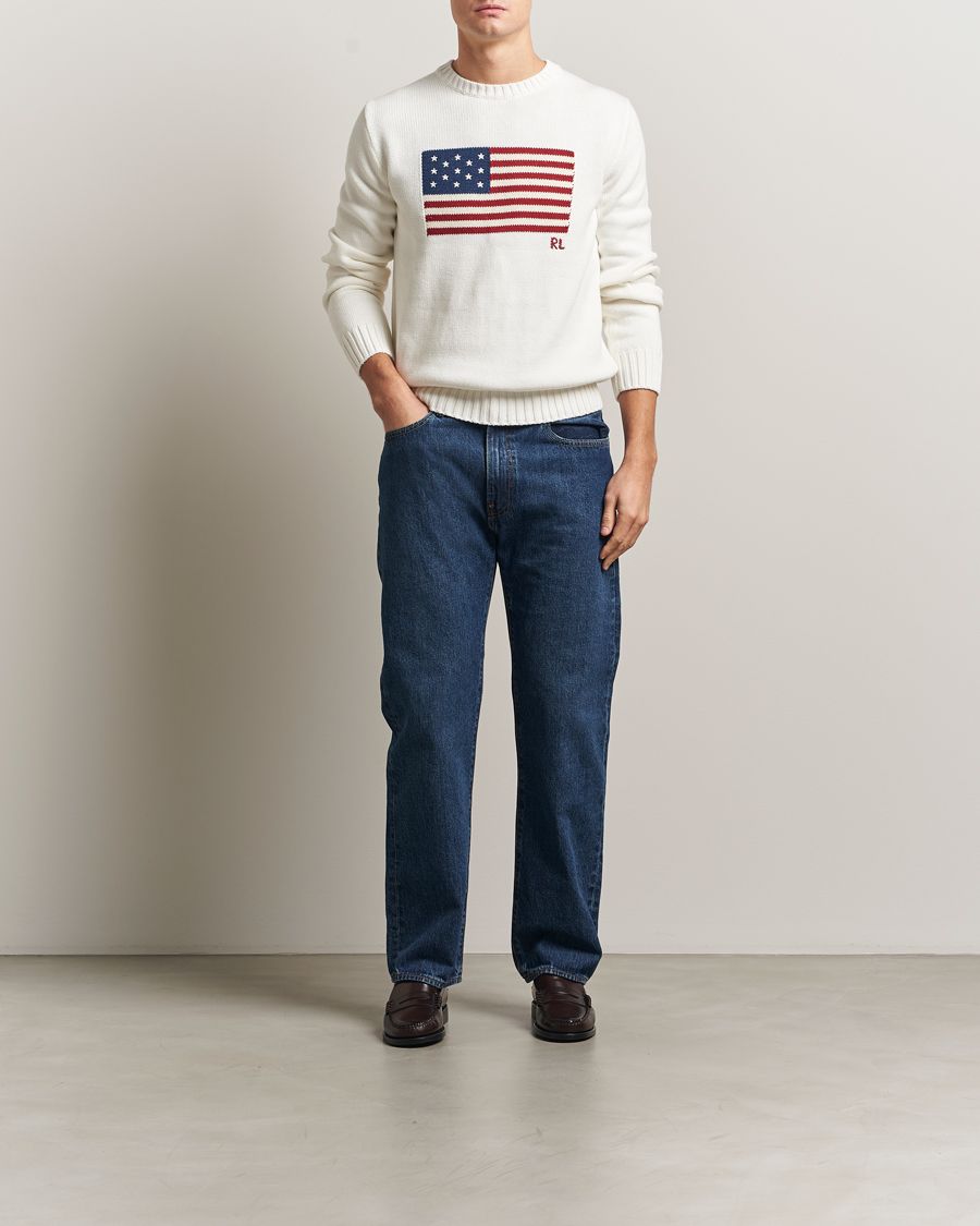 Herr | Tröjor | Polo Ralph Lauren | Cotton Flag Sweater Deckwash White