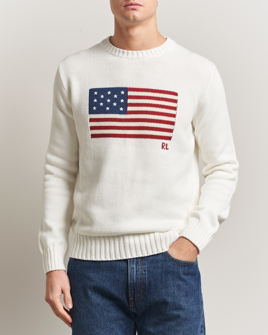 Herr | Tröjor | Polo Ralph Lauren | Cotton Flag Sweater Deckwash White