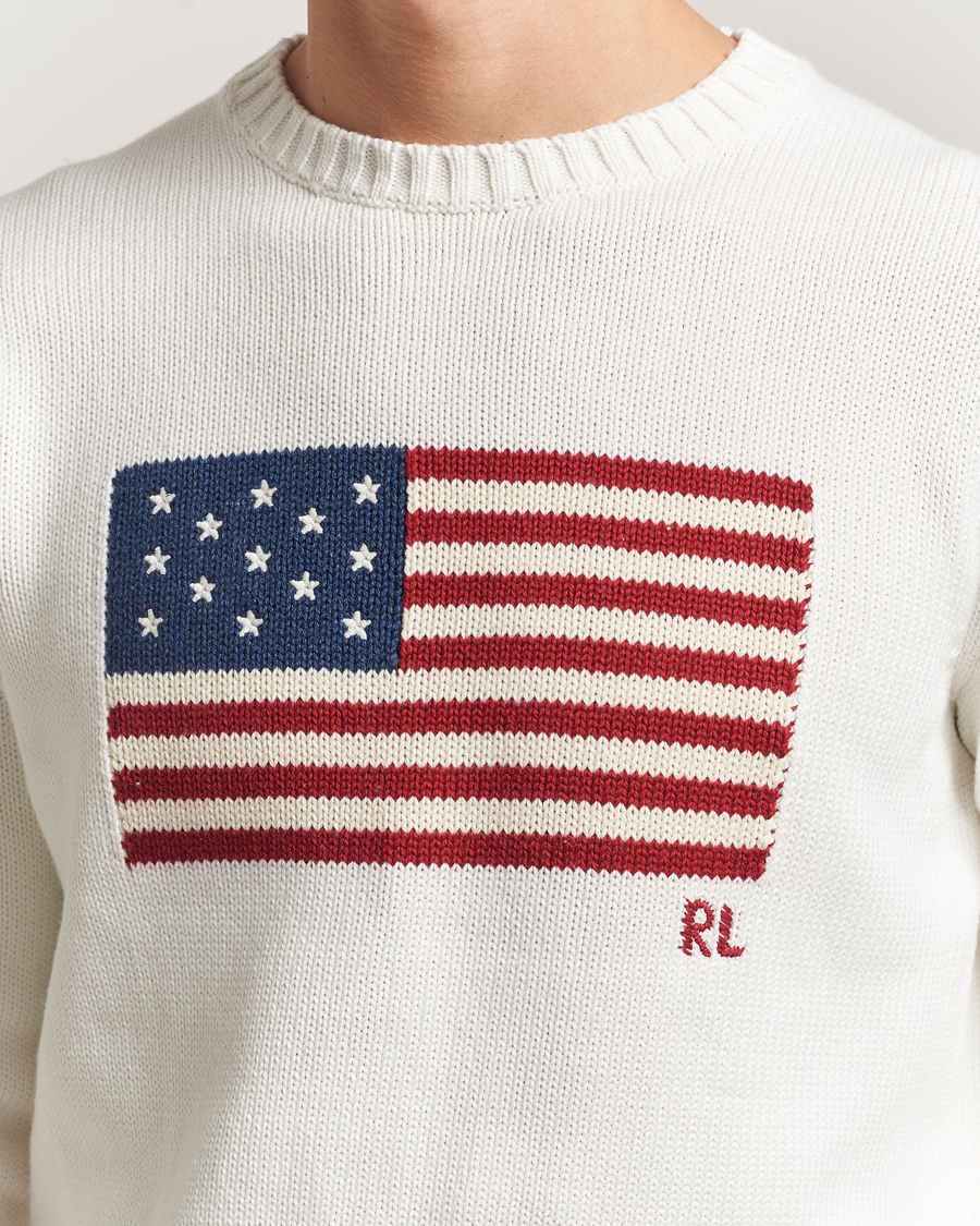 Herr | Tröjor | Polo Ralph Lauren | Cotton Flag Sweater Deckwash White