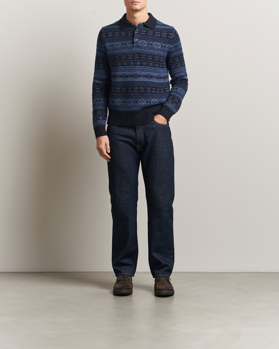 Herr | Tröjor | Polo Ralph Lauren | Wool/Linen Blend Long Sleeve Sweater Navy Multi