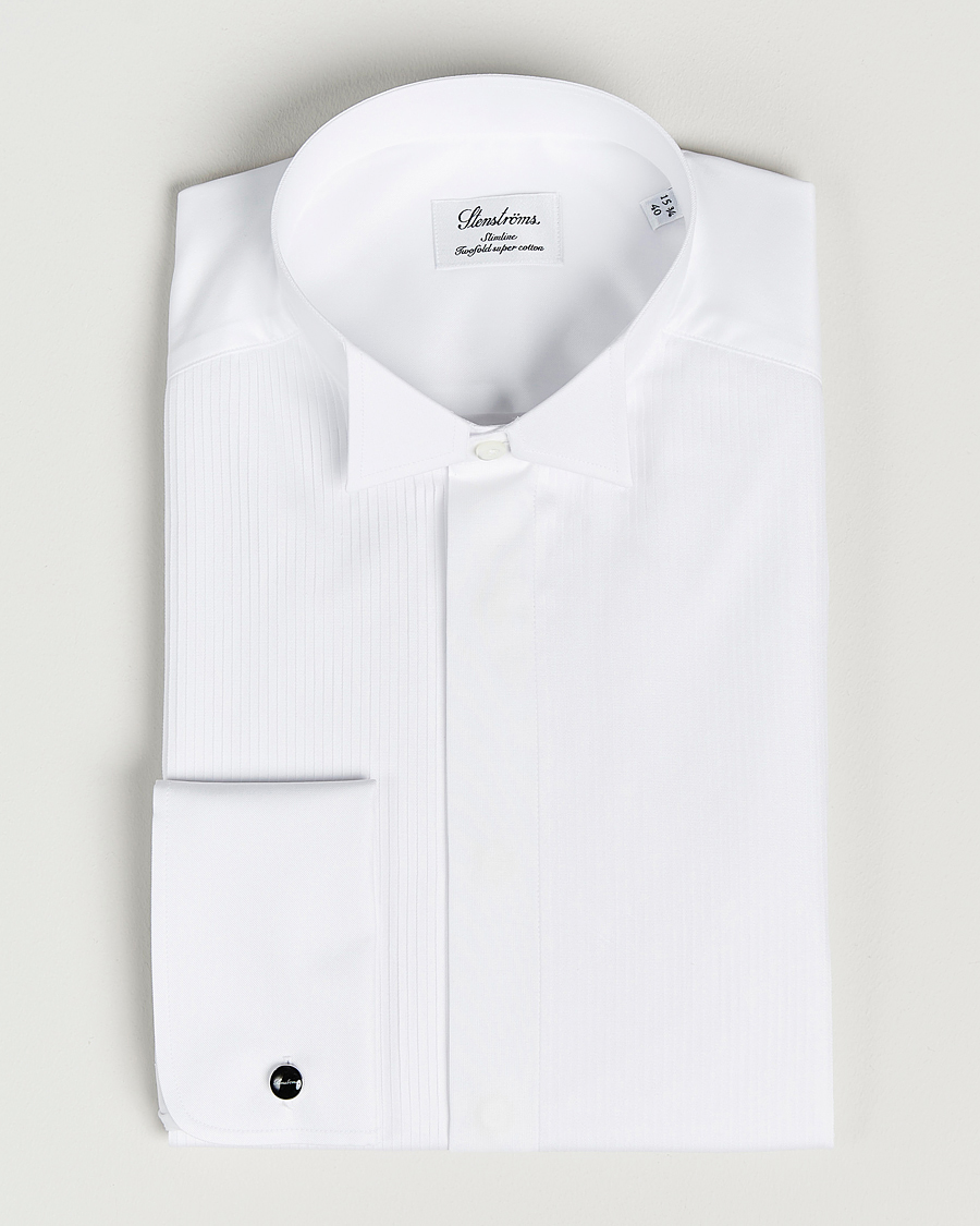 Herr | Skjortor | Stenströms | Slimline Stand Up Collar Plissè Shirt White