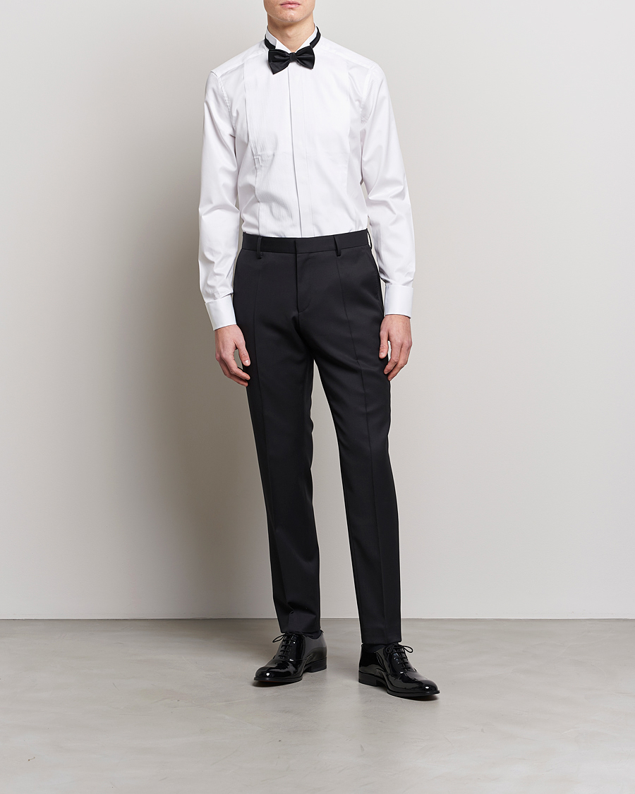 Herr | Skjortor | Stenströms | Slimline Stand Up Collar Plissè Shirt White