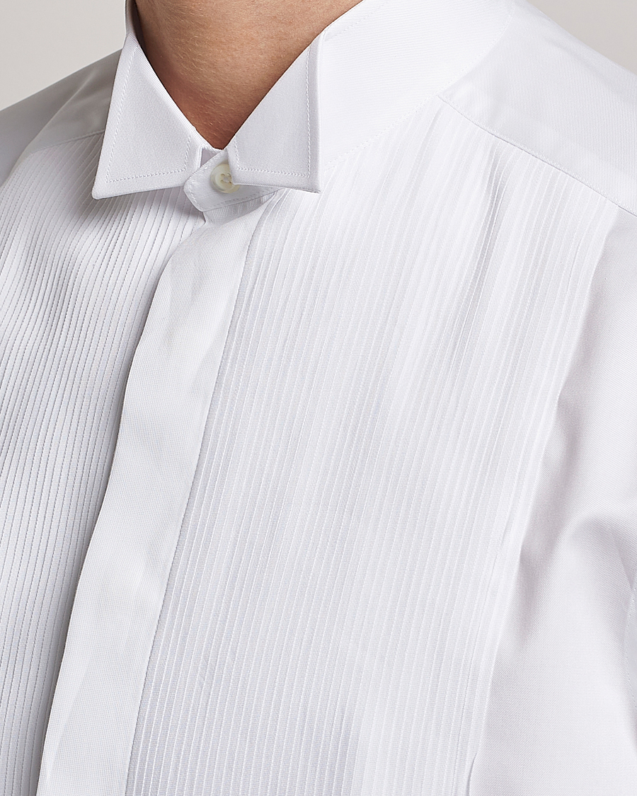 Herr | Skjortor | Stenströms | Slimline Stand Up Collar Plissè Shirt White