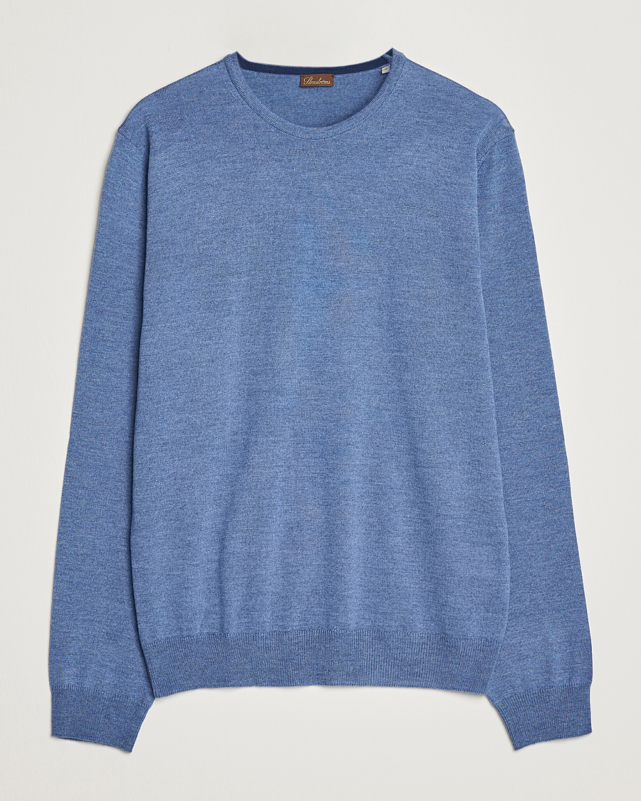 Herr | Tröjor | Stenströms | Merino Patch Crew Neck Blue/Blue