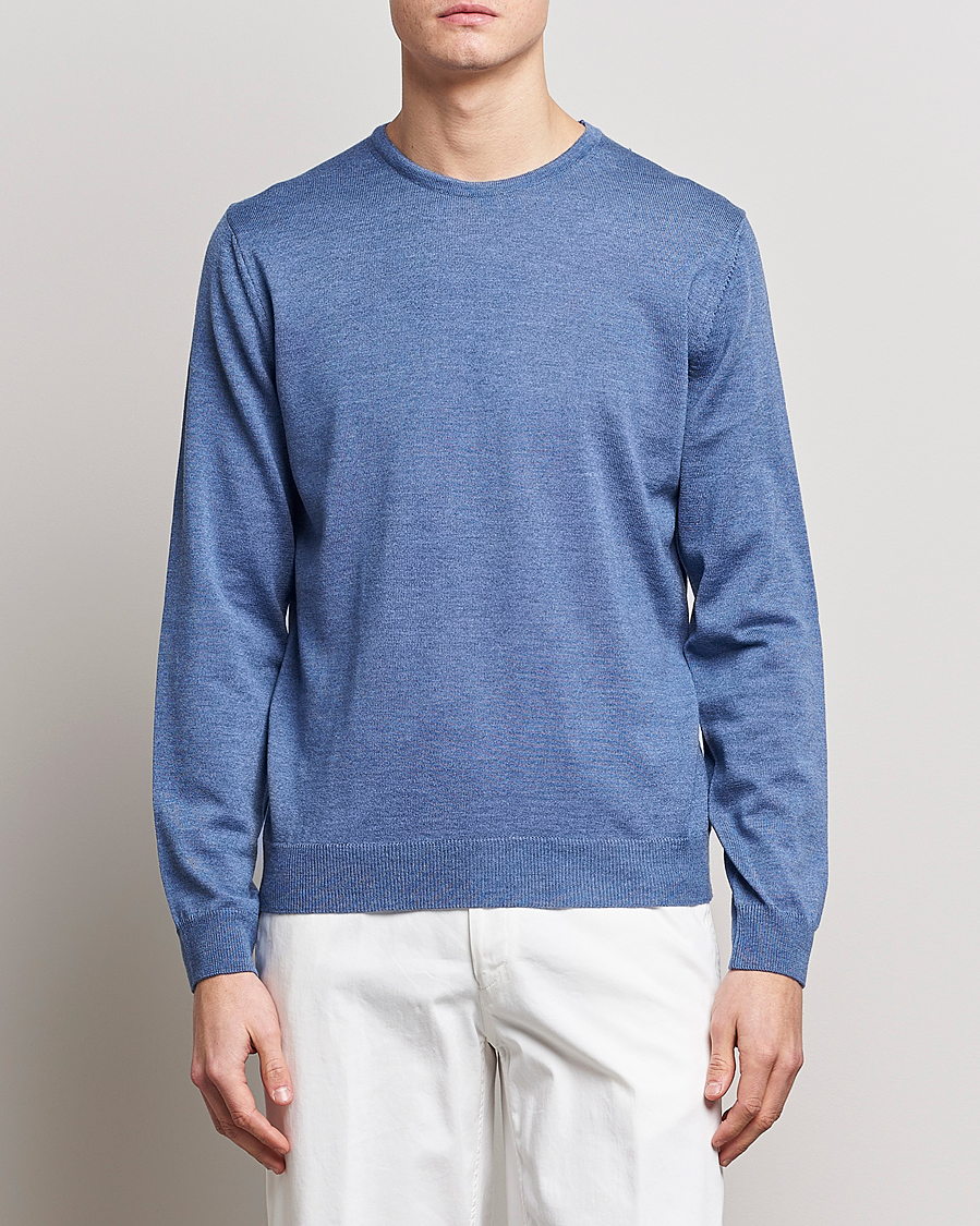 Herr | Tröjor | Stenströms | Merino Patch Crew Neck Blue/Blue