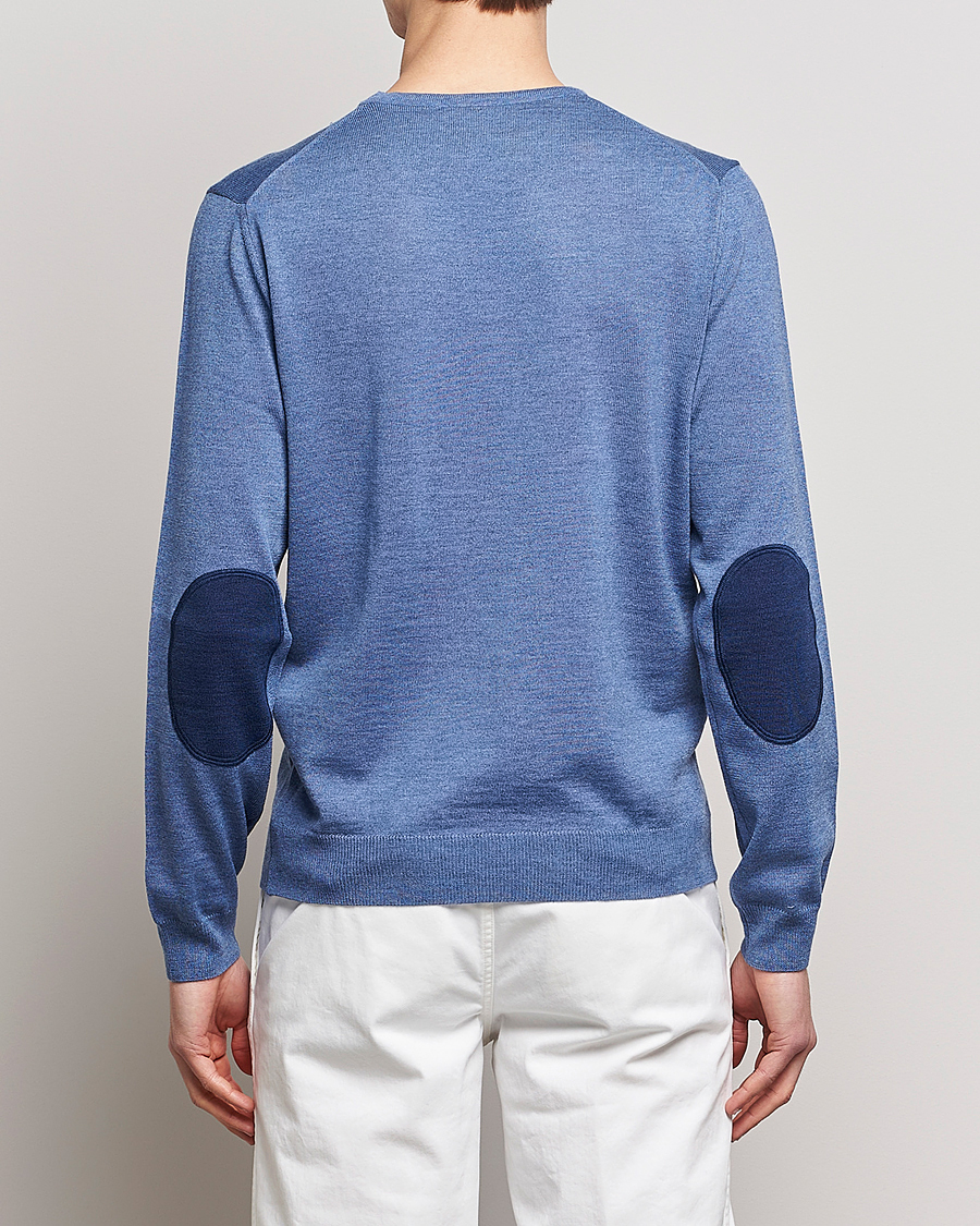 Herr | Tröjor | Stenströms | Merino Patch Crew Neck Blue/Blue