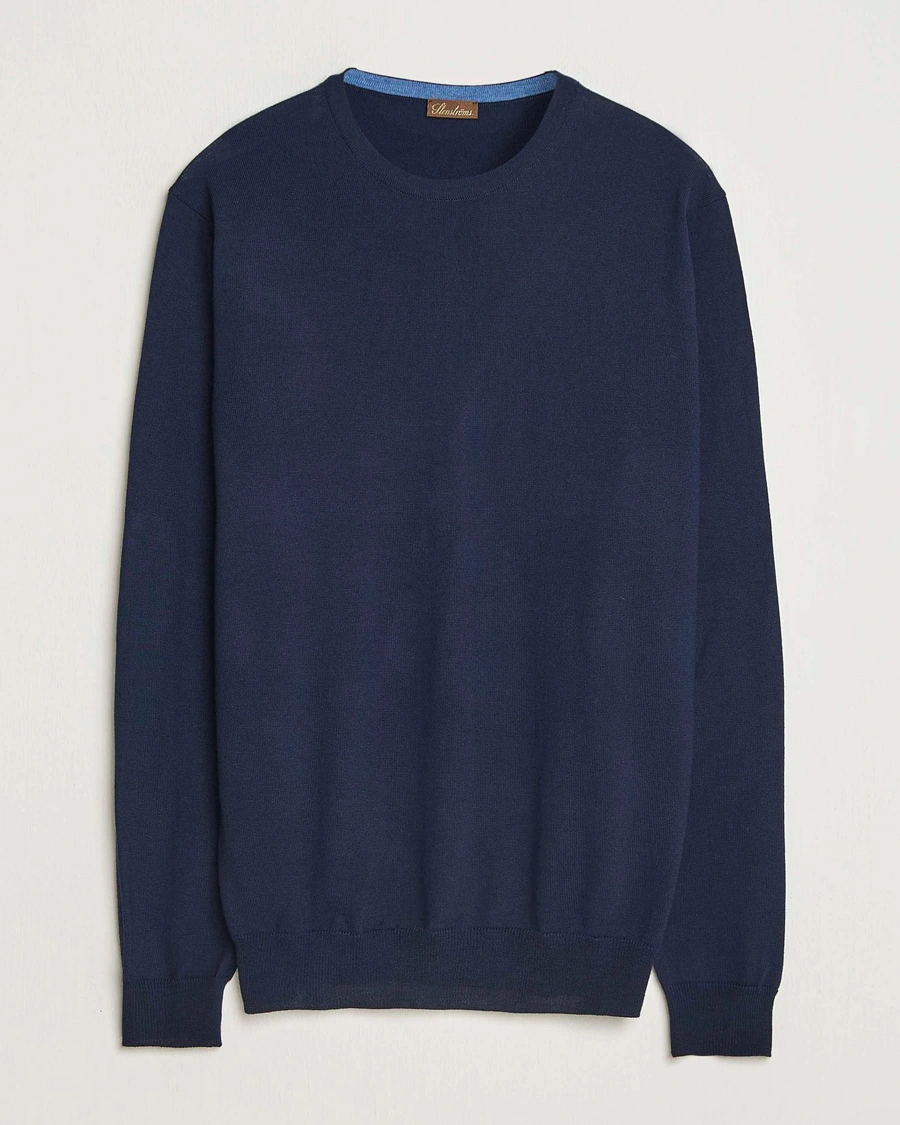 Herr | Tröjor | Stenströms | Merino Patch Crew Neck Navy/Blue