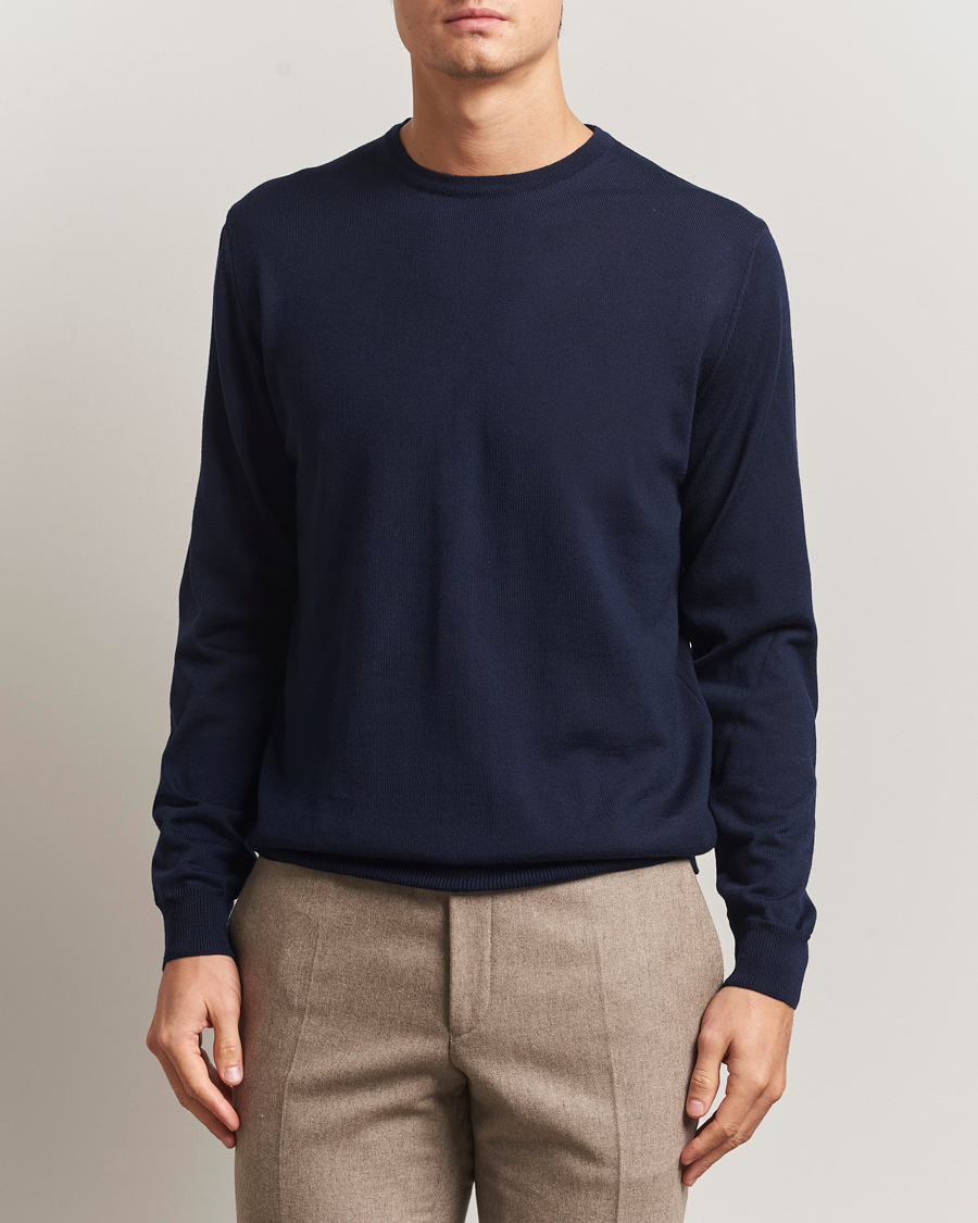 Herr | Tröjor | Stenströms | Merino Patch Crew Neck Navy/Blue