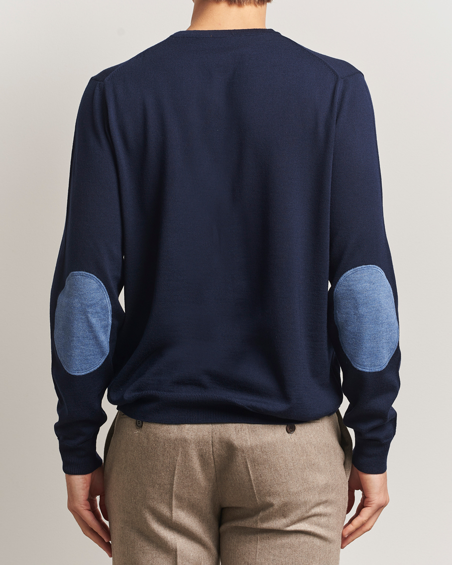 Herr | Tröjor | Stenströms | Merino Patch Crew Neck Navy/Blue