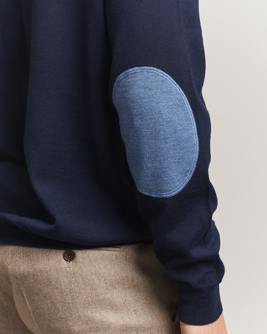 Herr | Tröjor | Stenströms | Merino Patch Crew Neck Navy/Blue