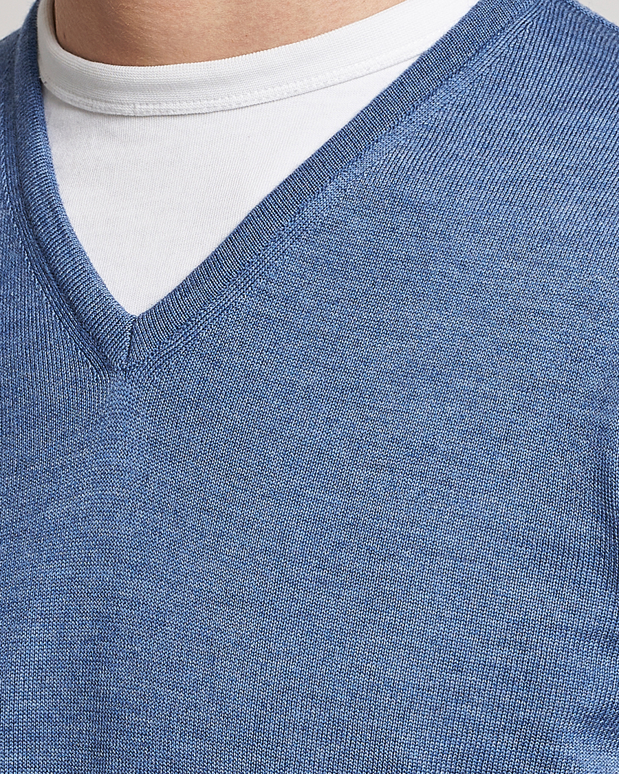 Herr | Tröjor | Stenströms | Merino Patch V-Neck Light Blue/Blue