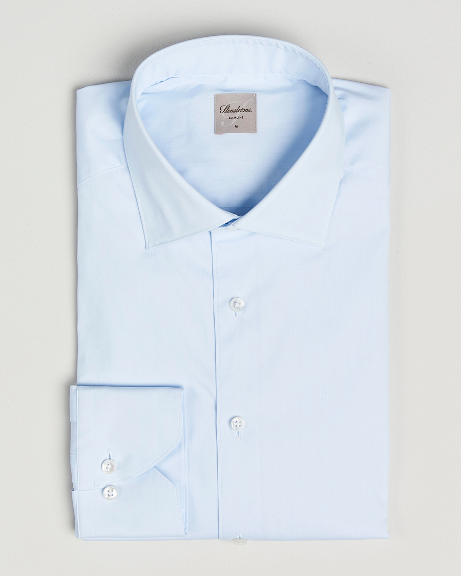 Herr | Skjortor | Stenströms | Slimline Cotton Stretch Shirt Light Blue