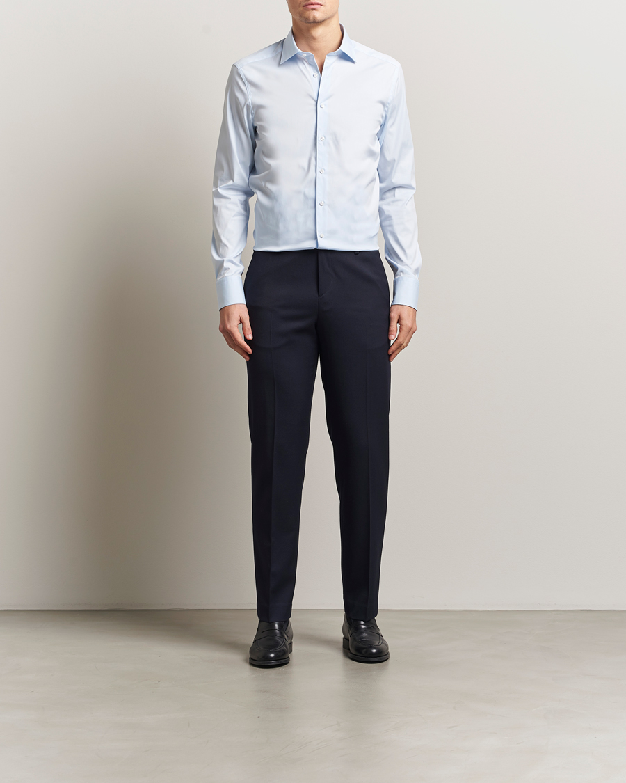 Herr | Skjortor | Stenströms | Slimline Cotton Stretch Shirt Light Blue