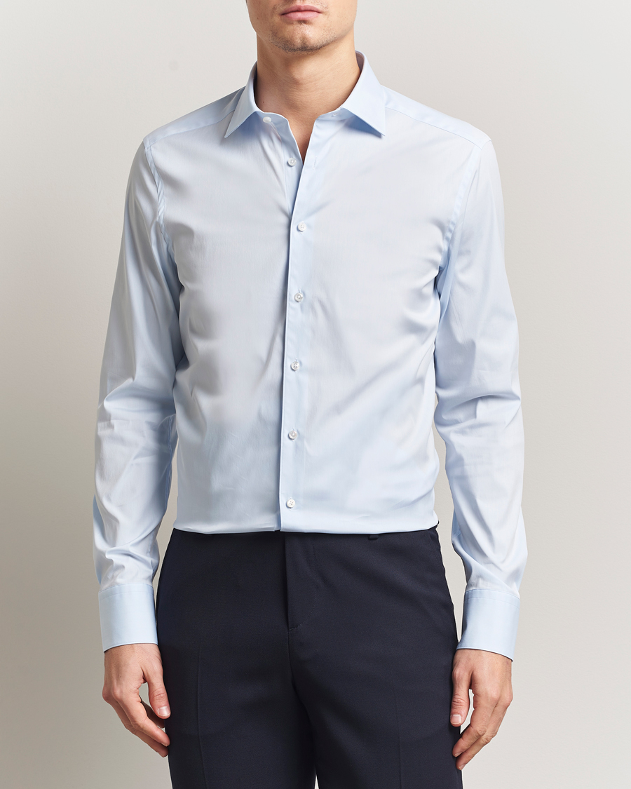 Herr | Skjortor | Stenströms | Slimline Cotton Stretch Shirt Light Blue
