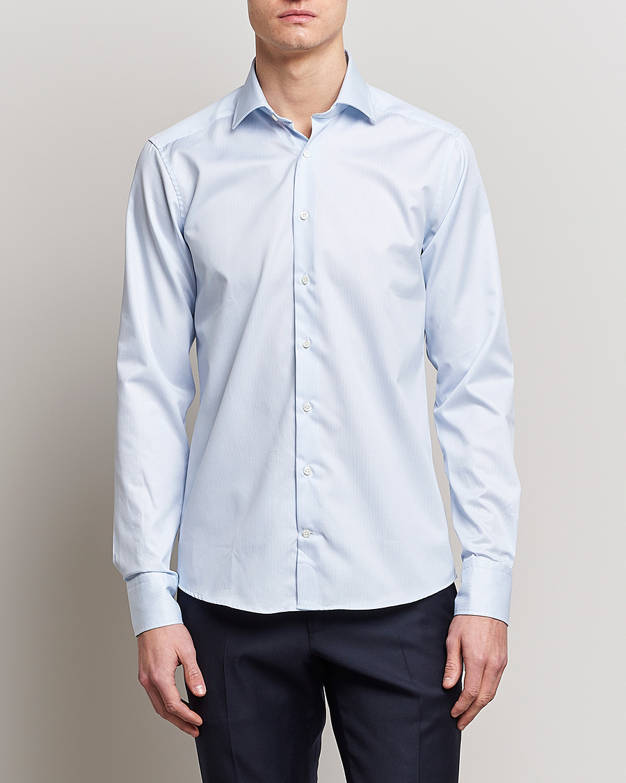 Herr | Skjortor | Stenströms | Superslim Cotton Twill Striped Shirt Blue/White